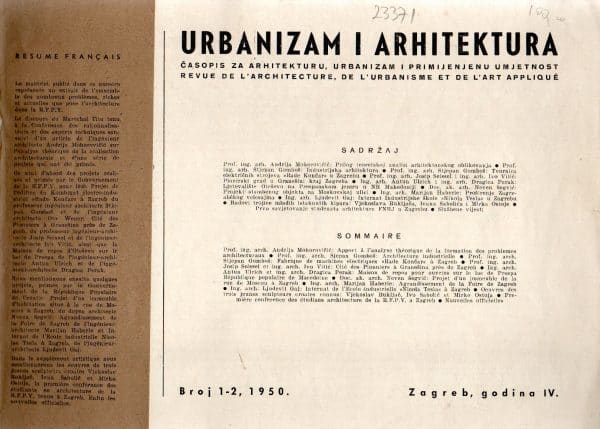 Urbanizam i arhitektura-časopis za arhitekturu... broj 1-2, 1950.