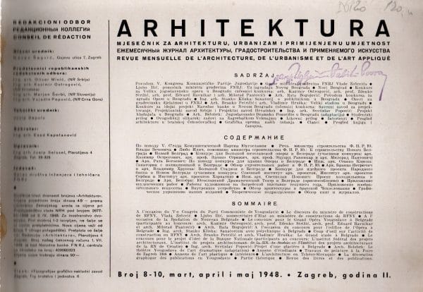 Arhitektura – časopis za arhitekturu…broj 8-10, 1948.