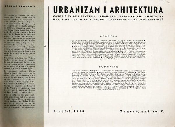 Urbanizam i arhitektura – časopis za arhitekturu…broj 3-4, 1950.